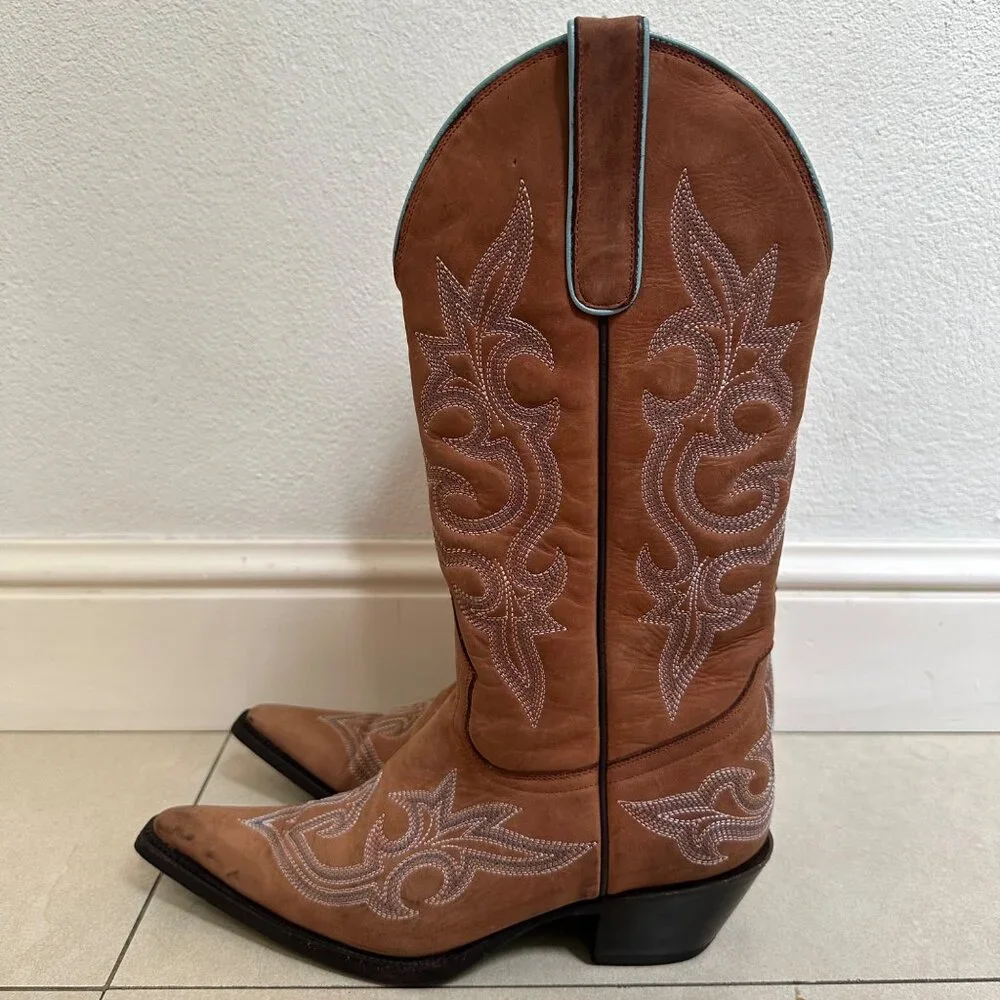 Lane by Anna Harris Brown Rodeo Cowgirl Leather Boots Size 7 - Picture 8 of 14